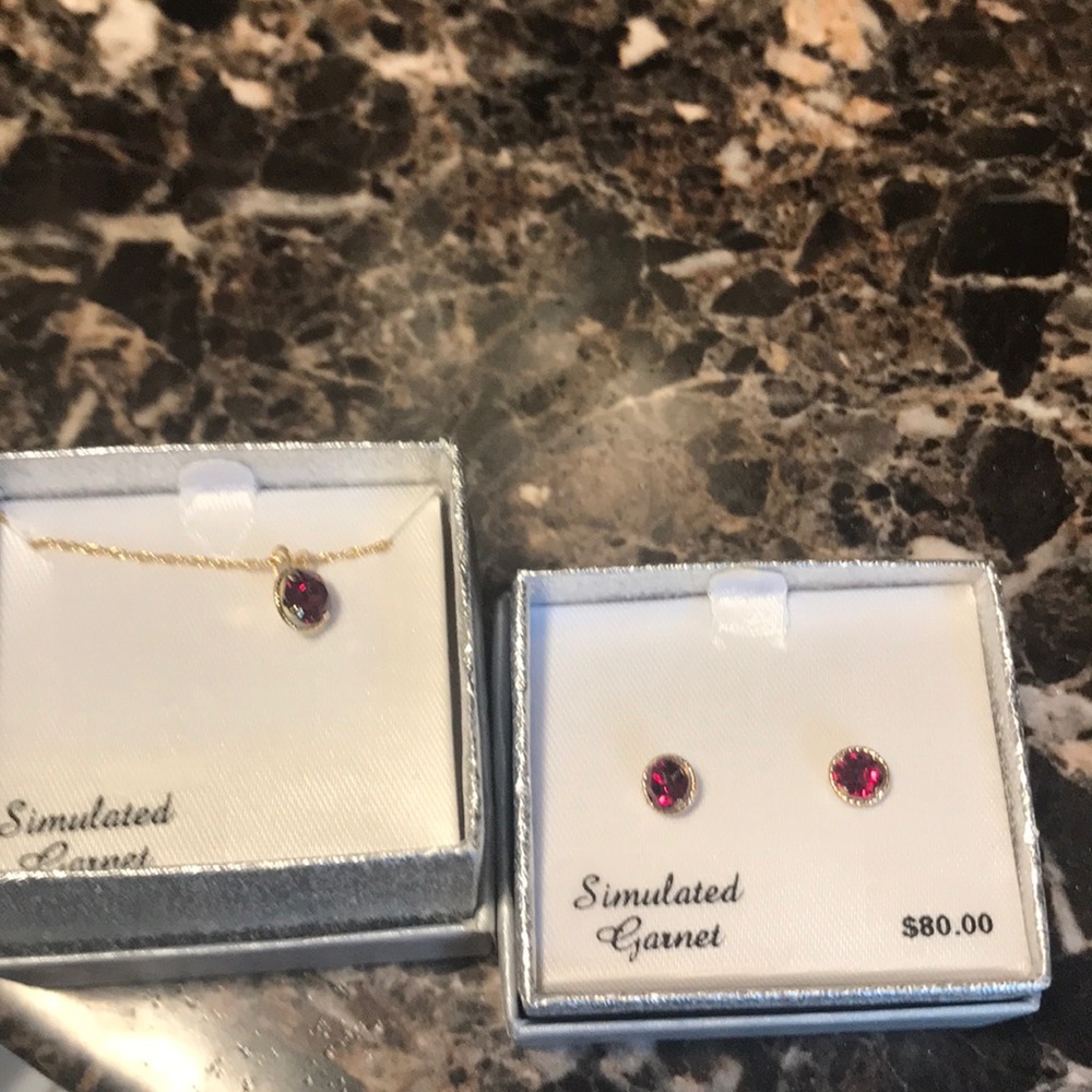 Simulated Garnet Necklace and earrings